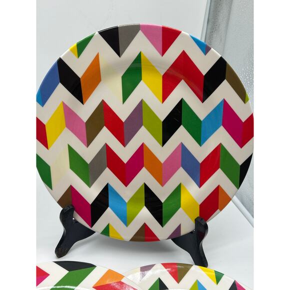French Bull Ziggy 5 Matching Plates melamine 11 Inches Geometric Print Colorful - Picture 3 of 8
